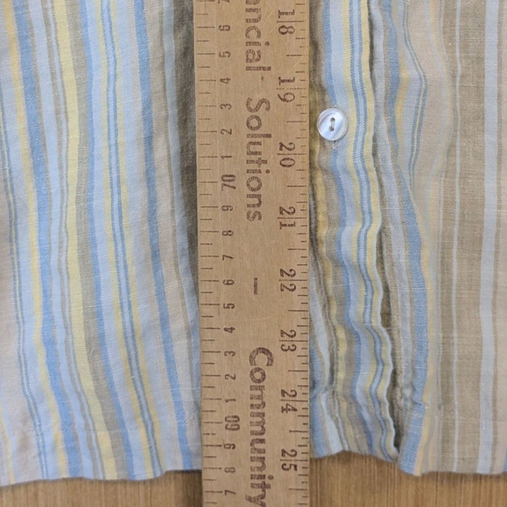 Saint Tropez West Womens 100% Linen Minimalist Striped Shirt Size L Blue Yellow - Picture 6 of 7